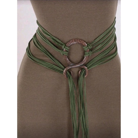 Women's Boho Wrap Tie Waist Belt Olive Green Adjustable Fashion Belt - Picture 2 of 3